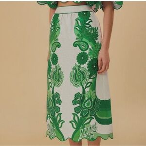 FARM Rio Festival Green Euroflax™ Midi Skirt Size small